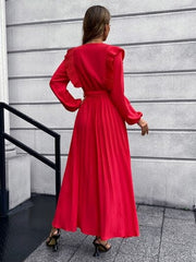 Pleated Surplice Tie Waist Maxi Dress - Trendsi