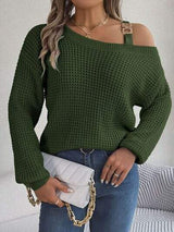 Asymmetrical Neck Long Sleeve Sweater - Trendsi - Flyclothing LLC