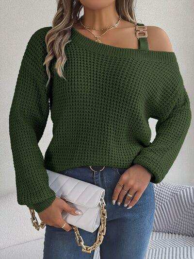 Asymmetrical Neck Long Sleeve Sweater - Trendsi - Flyclothing LLC