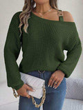 Asymmetrical Neck Long Sleeve Sweater - Trendsi - Flyclothing LLC