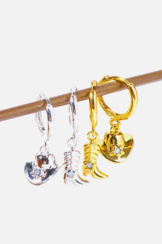 Hat & Boot Shape Asymmetrical Copper 14K Gold Plated Earrings - Trendsi - Flyclothing LLC