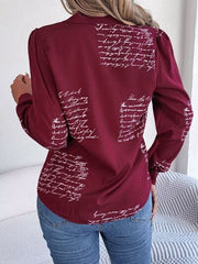Letter Printed Button Up Long Sleeve Blouse - Trendsi