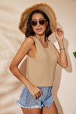 Buttoned Cutout Ribbed Trim Knit Tank - Trendsi - Flyclothing LLC