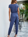 Drawstring Waist Short Sleeve Jogger Jumpsuit - Trendsi