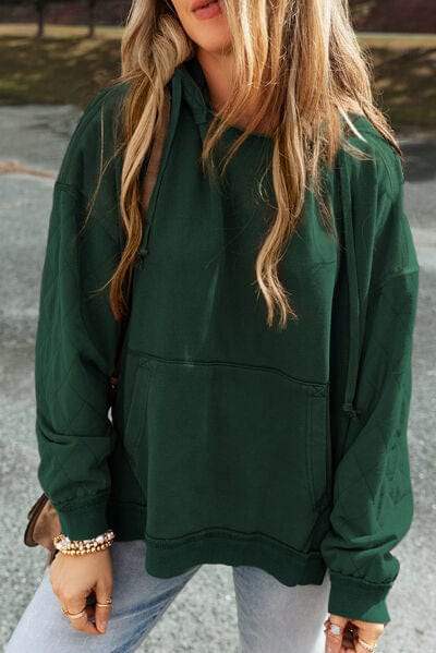 Drawstring Kangaroo Pocket Dropped Shoulder Hoodie - Trendsi - Flyclothing LLC