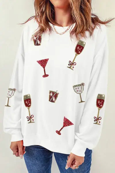 Sequin Round Neck Long Sleeve Sweatshirt - Trendsi - Flyclothing LLC
