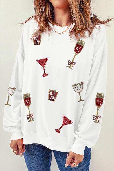 Sequin Round Neck Long Sleeve Sweatshirt - Trendsi - Flyclothing LLC