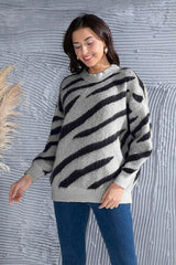 Animal Element Round Neck Dropped Shoulder Sweater - Trendsi