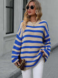 Striped Dropped Shoulder Sweater - Trendsi - Flyclothing LLC