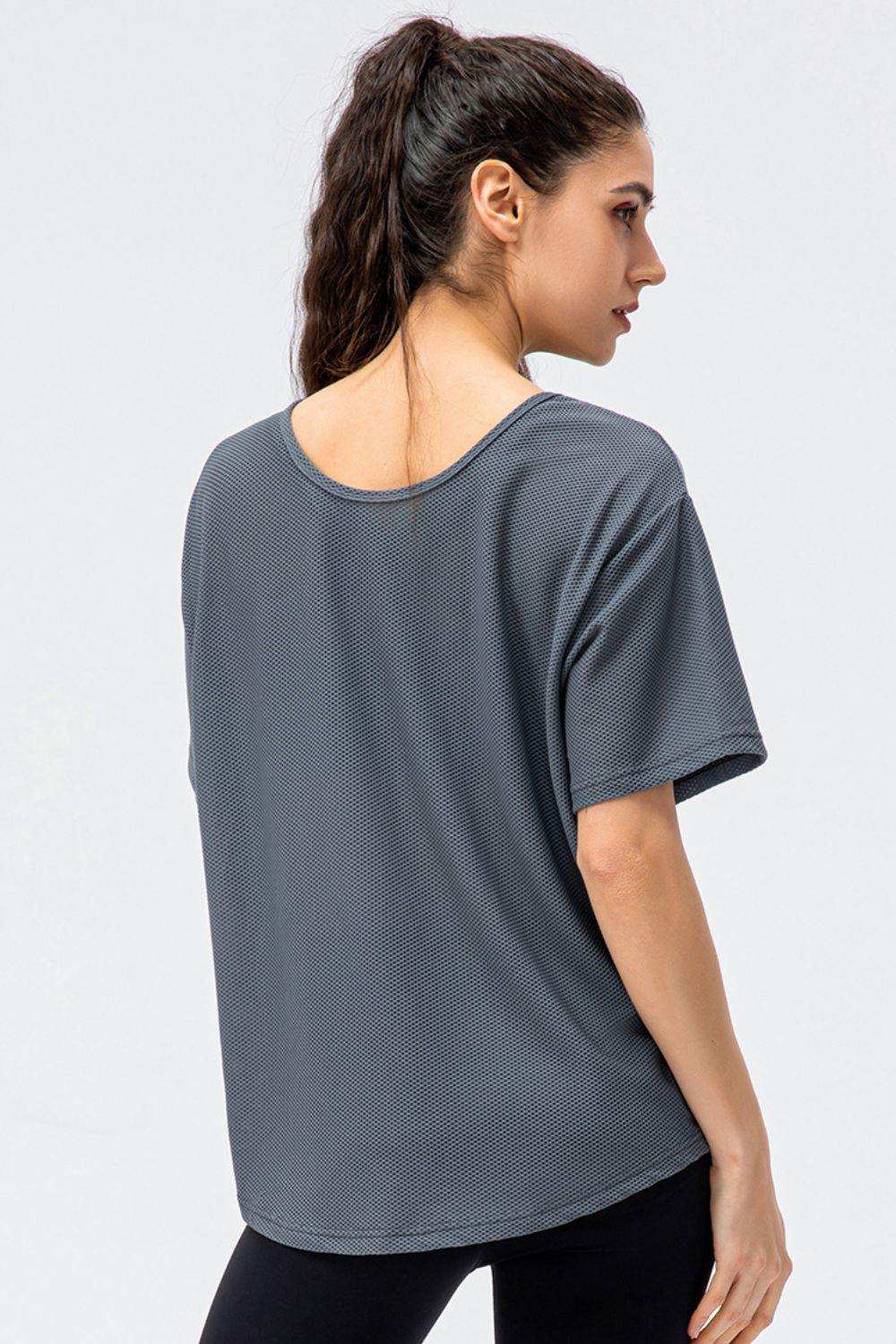 Round Neck Short Sleeve Active Tee - Trendsi - Flyclothing LLC