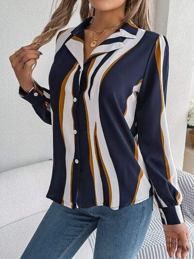 Printed Button Up Long Sleeve Shirt - Trendsi - Flyclothing LLC