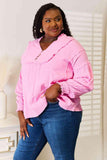 Double Take Exposed Seam Buttoned Notched Neck Blouse - Trendsi