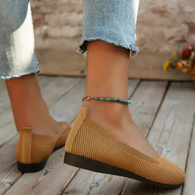Round Toe Knit Ballet Flats - Trendsi - Flyclothing LLC