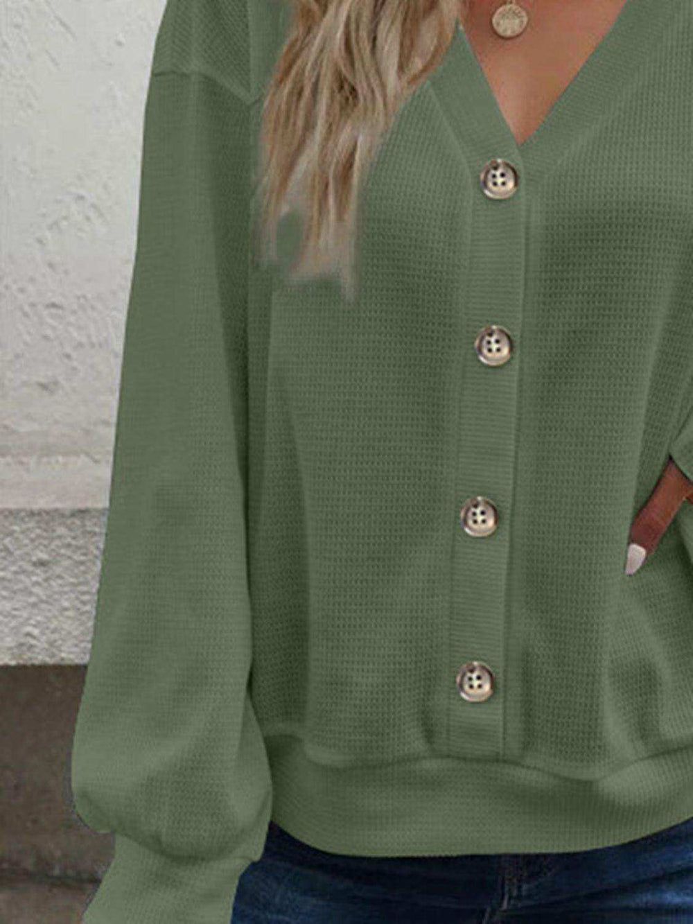 V-Neck Dropped Shoulder Blouse - Trendsi - Flyclothing LLC