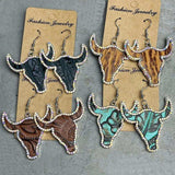 Rhinestone Trim Alloy Bull Earrings - Trendsi - Flyclothing LLC