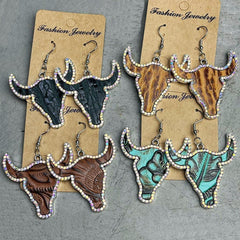 Rhinestone Trim Alloy Bull Earrings - Trendsi