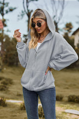 Cable-Knit Long Sleeve Hooded Jacket - Trendsi