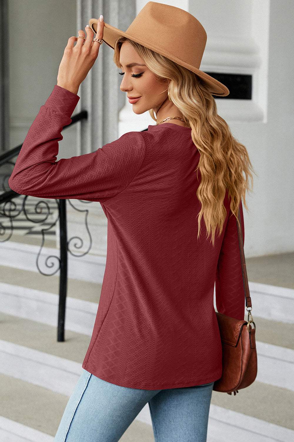 Notched Long Sleeve T-Shirt - Trendsi - Flyclothing LLC