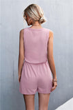 Sleeveless Buttoned Romper with Pockets - Trendsi
