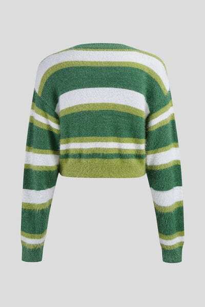 Striped Button Up Dropped Shoulder Cardigan - Trendsi - Flyclothing LLC