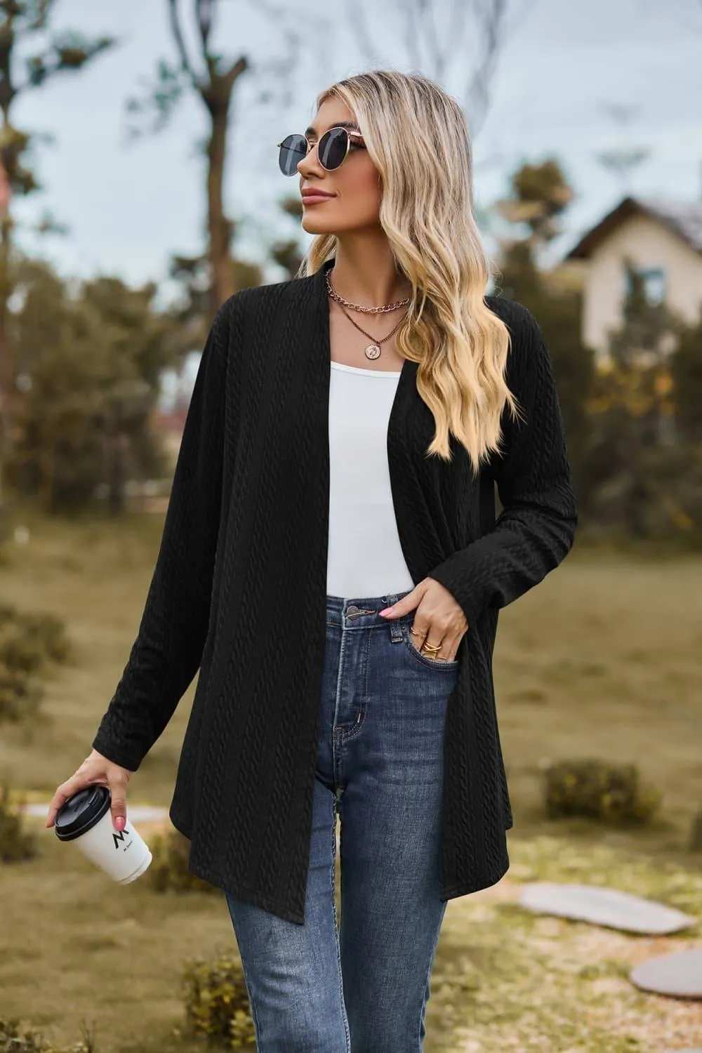 Open Front Long Sleeve Cardigan - Trendsi - Flyclothing LLC