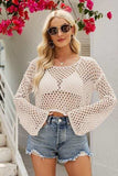 Openwork Round Neck Dropped Shoulder Knit Top - Trendsi - Flyclothing LLC
