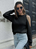 Cold-Shoulder Round Neck Sweater - Trendsi - Flyclothing LLC