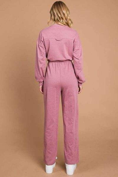 Culture Code Full Size Button Up Drawstring Waist Straight Jumpsuit - Trendsi - Flyclothing LLC