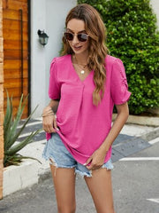 Ruched Short Sleeve V-Neck Blouse - Trendsi