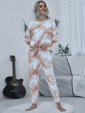 Tie-dye Round Neck Top and Drawstring Pants Lounge Set - Trendsi - Flyclothing LLC