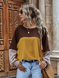 Color Block Waffle-Knit Long Sleeve Top - Trendsi - Flyclothing LLC