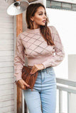 Openwork Plaid Round Neck Cropped Sweater - Trendsi - Flyclothing LLC
