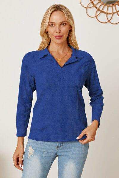 Collared Neck Dropped Shoulder T-Shirt - Trendsi - Flyclothing LLC