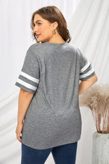 Plus Size Striped V-Neck Tee Shirt - Trendsi - Flyclothing LLC
