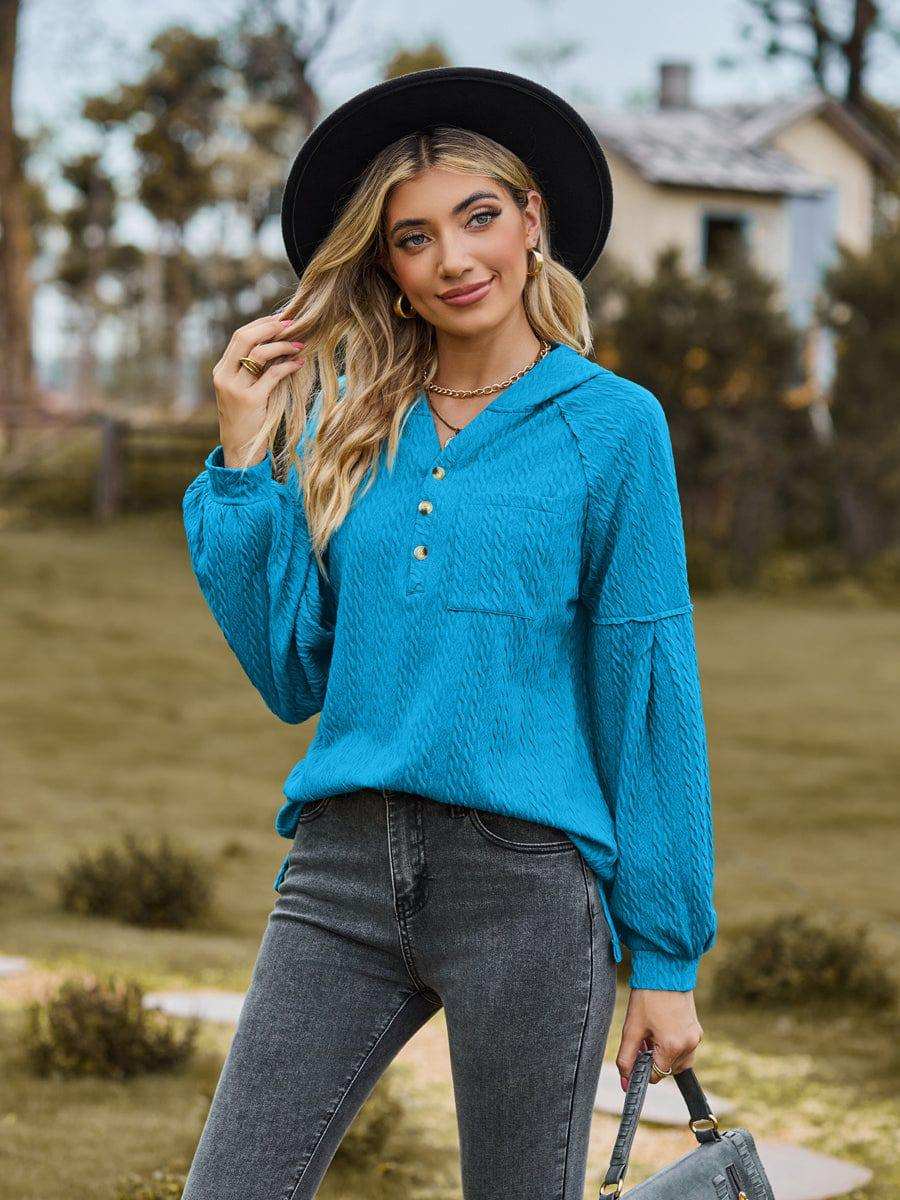 Cable-Knit Dropped Shoulder Hoodie - Trendsi - Flyclothing LLC