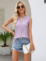 Eyelet Lace Detail V-Neck Tank - Trendsi - Flyclothing LLC