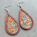 Floral Wood Teardrop Earrings - Trendsi - Flyclothing LLC