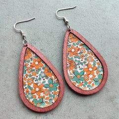 Floral Wood Teardrop Earrings - Trendsi
