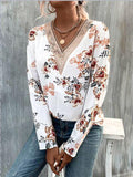 Printed V-Neck Long Sleeve Blouse - Trendsi