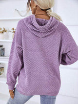Texture Drawstring Long Sleeve Hooded Sweater - Trendsi - Flyclothing LLC