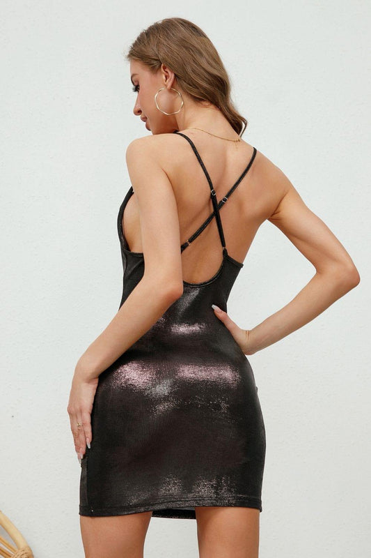 Backless Cowl Neck Pencil Dress - Trendsi