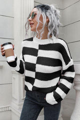 Color Block Dropped Shoulder Sweater - Trendsi