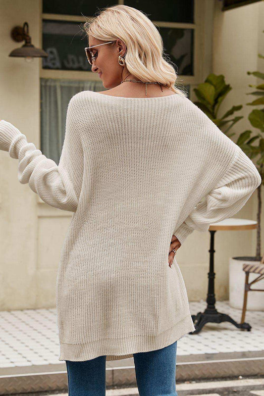 Boat Neck Dropped Shoulder Knit Top - Trendsi - Flyclothing LLC