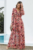 Floral Frill Trim Flounce Sleeve Plunge Maxi Dress - Trendsi