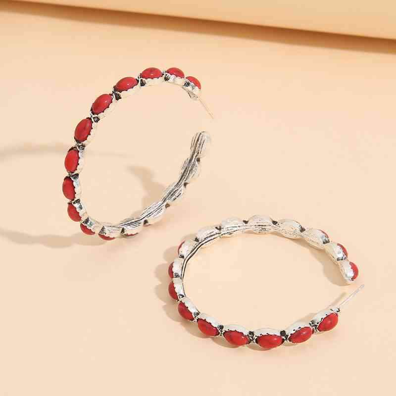 Artificial Turquoise C-Hoop Earrings - Trendsi - Flyclothing LLC