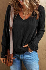 Exposed Seam V-Neck Long Sleeve T-Shirt - Trendsi - Flyclothing LLC