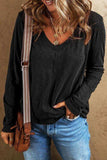 Exposed Seam V-Neck Long Sleeve T-Shirt - Trendsi - Flyclothing LLC