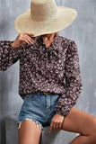 Printed Tie Neck Puff Sleeve Blouse - Trendsi - Flyclothing LLC