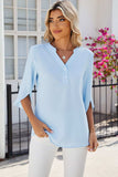 Notched Half Button T-Shirt - Trendsi - Flyclothing LLC