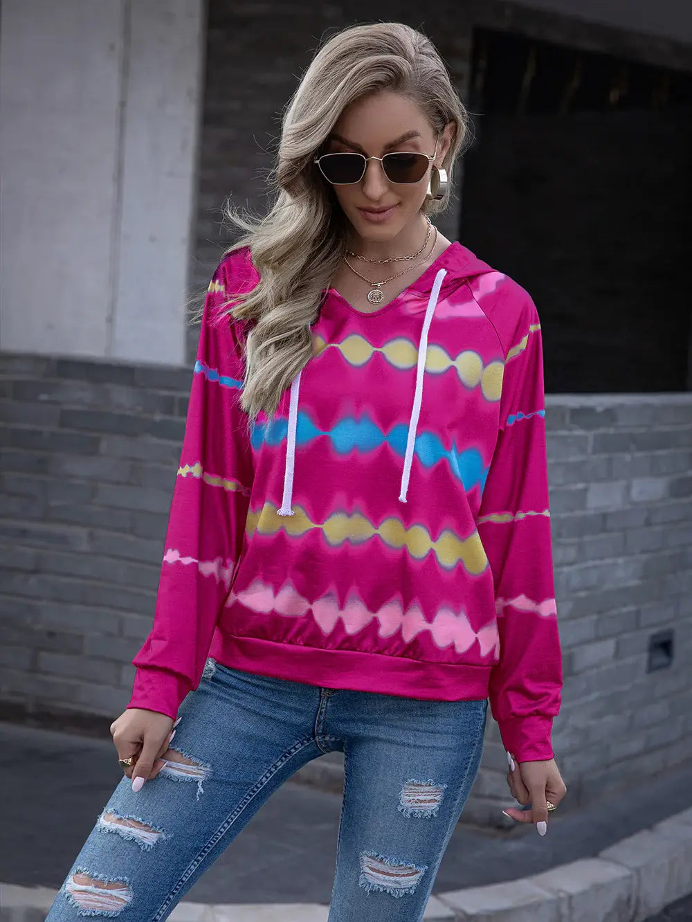 Tie Dye Raglan Sleeve Hoodie - Trendsi - Flyclothing LLC